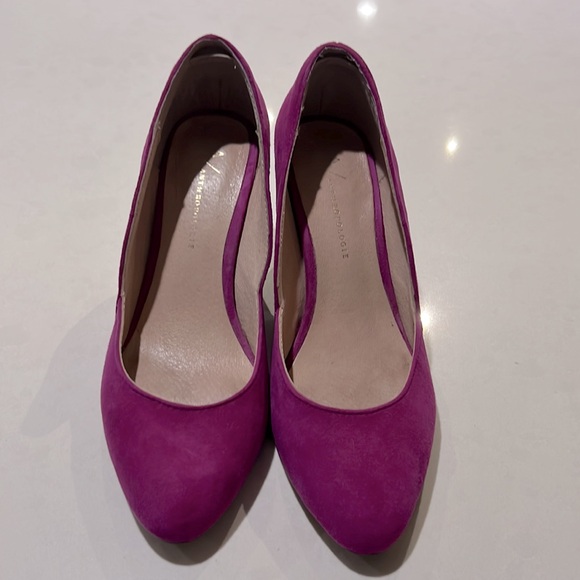 Anthropologie Fuchsia Suede Wood Block Heels - Picture 9 of 10